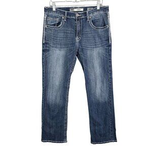 Mens BKE Blue Denim Jake Straight Leg Jeans Classic Style Med Wash Size 34x30